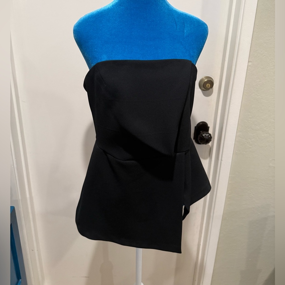 Topshop Asymmetrical Black Strapless Blouse